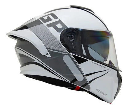 Capacete Escamoteável GP Tech A128 SV Pulse Be Yourself Branco Cinza Brilhante