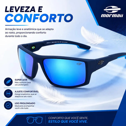 Óculos De Sol Mormaii Solar Joaca 4 Azul Fosco Com Detalhes Azuis Lente Espelhada Azul Curvado