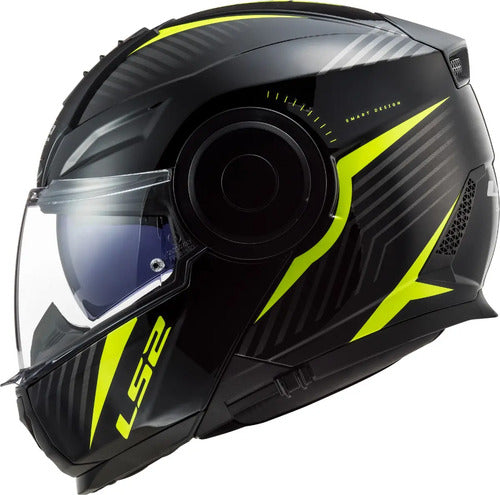 Capacete Escamoteável LS2 FF902 Scope Skid com Óculos Solar Interno Preto Amarelo