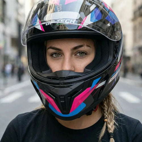 Capacete GP Tech Sense Motion Preto Azul Rosa Brilhante