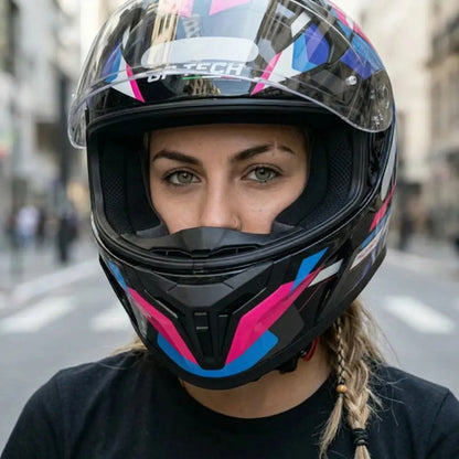 Capacete GP Tech Sense Motion Preto Azul Rosa Brilhante