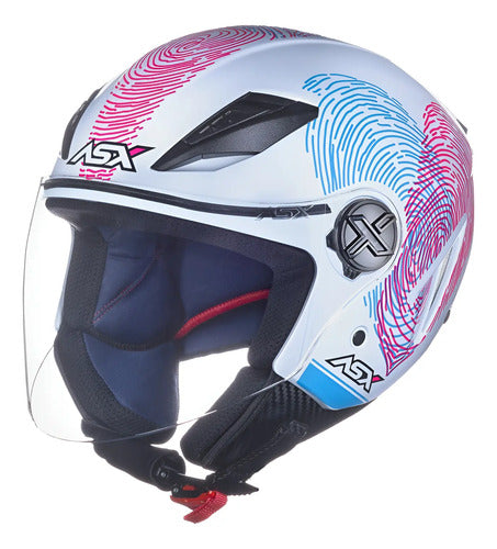 Capacete Aberto ASX City Air Passion Branco Rosa Azul Brilhante