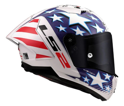 Capacete LS2 FF805 Thunder C GP Baz Replica com Spoiler Branco Azul Vermelho Brilhante