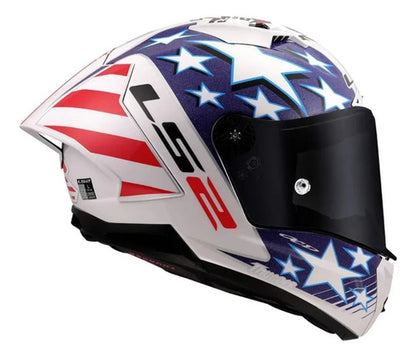 Capacete LS2 FF805 Thunder C GP Baz Replica com Spoiler Branco Azul Vermelho Brilhante