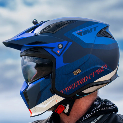 Capacete MT Helmets Streetfighter SV Totem com Óculos Solar Interno Azul Fosco Tamanho 58