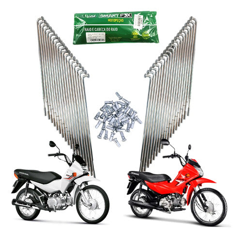 Jogo de Raios Traseiro Smartfox Honda Pop Biz 100 Biz 125 Pop 110i 4 mm Cromado