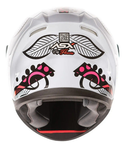 Capacete ASX City Flowers Branco Preto Colorido Brilhante