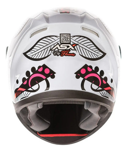 Capacete ASX City Flowers Branco Preto Colorido Brilhante