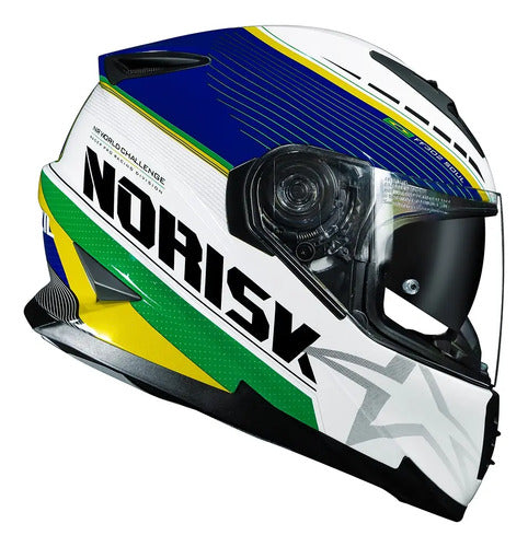Capacete Norisk FF302 Soul II Grand Prix Brasil com Óculos Solar Interno Verde Amarelo Tamanho 60/L
