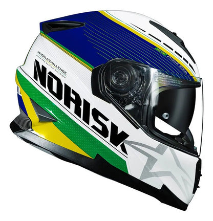 Capacete Norisk FF302 Soul II Grand Prix Brasil com Óculos Solar Interno Verde Amarelo Tamanho 60/L