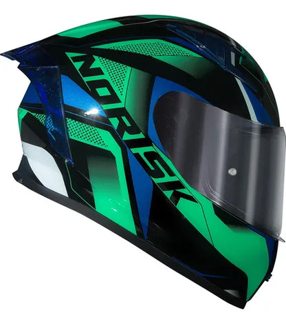 Capacete Norisk Flow Pulse com 2 Viseiras e Spoiler Verde Azul