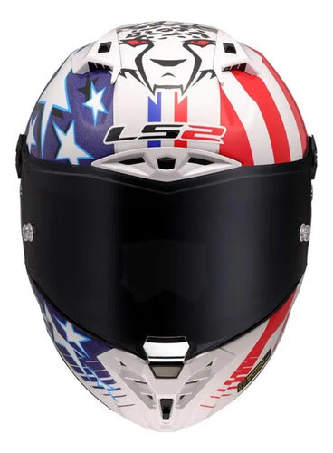 Capacete LS2 FF805 Thunder C GP Baz Replica com Spoiler Branco Azul Vermelho Brilhante