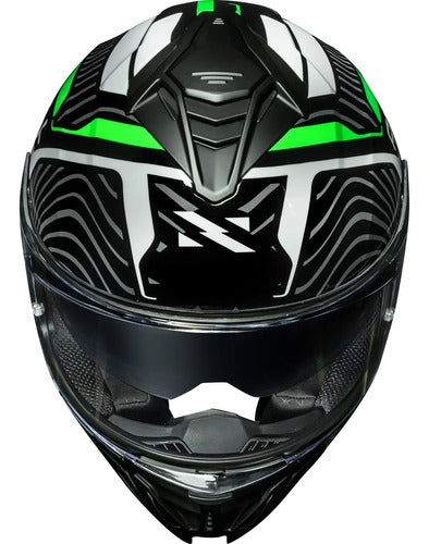Capacete Norisk Strada II Fusion com Óculos Solar Interno Branco Preto Verde Brilhante