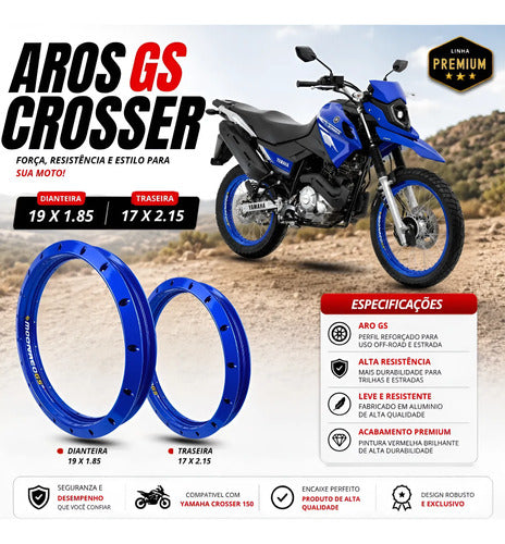 Par de Aros de Roda GS Monaco Yamaha Crosser 150 1.85x19 e 2.15x17 Azul