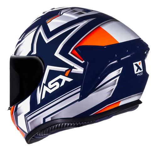Capacete ASX Draken Pilot Azul Branco Vermelho Brilhante