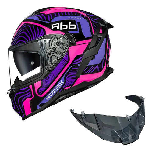 Capacete Norisk Strada II Fusion com Óculos Solar Interno Roxo Rosa Preto Brilhante