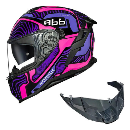 Capacete Norisk Strada II Fusion com Óculos Solar Interno Roxo Rosa Preto Brilhante