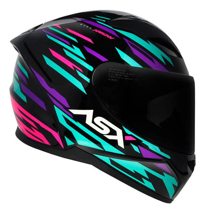 Capacete ASX City Arrow Preto Azul Roxo Brilhante