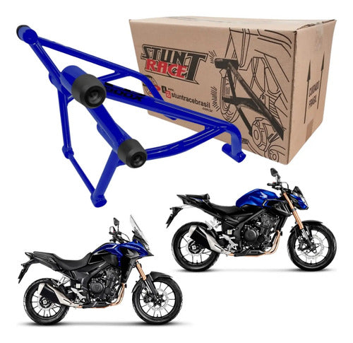 Protetor de Motor Stunt Race Cage Honda Cb 500f Cb 500x 2015 em diante Azul Metálico