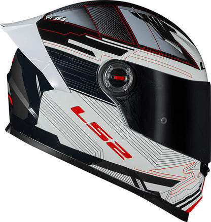 Capacete LS2 FF358 S Digital com Spoiler Preto Branco Vermelho Brilhante