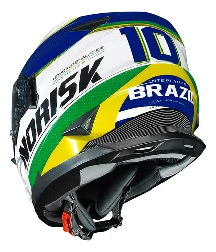 Capacete Norisk FF302 Soul II Grand Prix Brasil com Óculos Solar Interno Verde Amarelo Tamanho 60/L