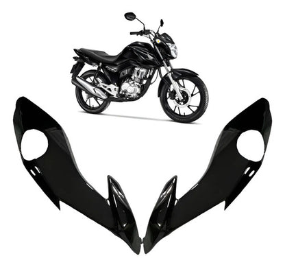 Par de Carenagens Laterais do Farol Paramotos Honda Cg 160 Fan Start 2022 a 2024 Preto Brilhante
