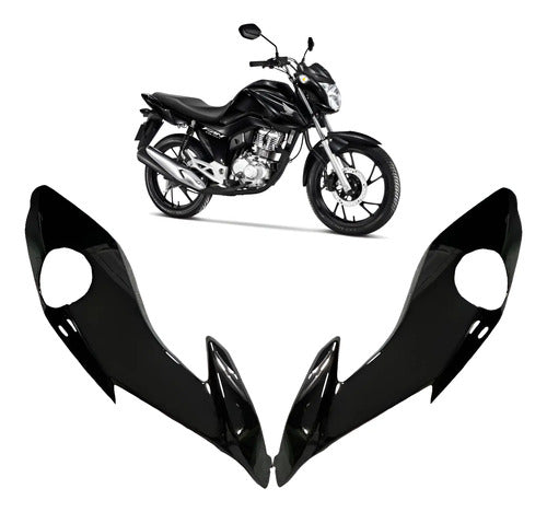 Par de Carenagens Laterais do Farol Paramotos Honda Cg 160 Fan Start 2022 a 2024 Preto Brilhante