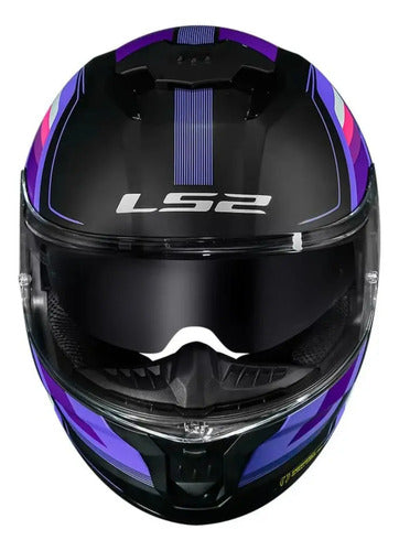 Capacete LS2 FF808 Stream II Vintage com Óculos Solar Interno Preto Roxo Cinza Fosco Tamanho 56/S