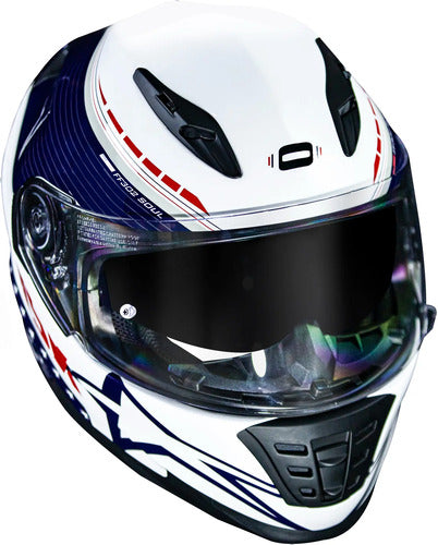 Capacete Norisk FF302 Grand Prix USA com Óculos Solar Interno Branco Azul Brilhante Tamanho 58/M
