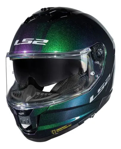 Capacete LS2 FF808 Stream II Solid com Óculos Solar Interno Azul Verde Roxo Brilhante