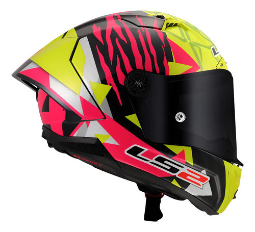 Capacete LS2 FF805 Thunder C GP Aldeguer Replica com Spoiler Rosa Amarelo Brilhante Tamanho 60/L