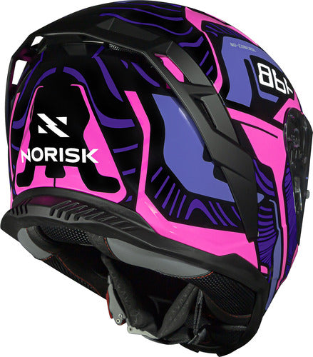 Capacete Norisk Strada II Fusion com Óculos Solar Interno Roxo Rosa Preto Brilhante