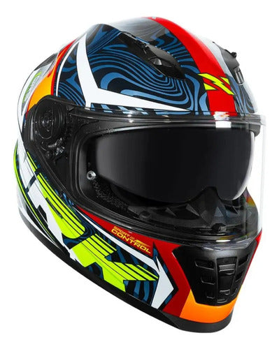 Capacete Norisk FF302 Soul II Control com Óculos Solar Interno Azul Laranja Brilhante Tamanho 58/M