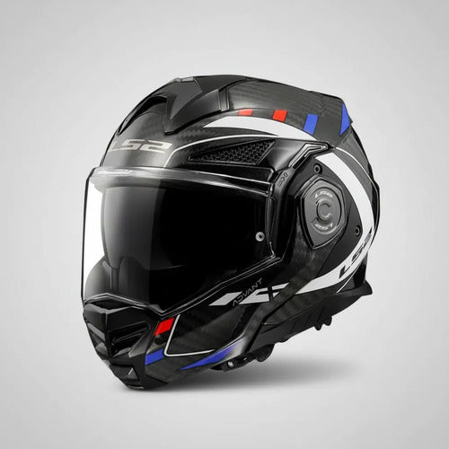 Capacete Escamoteável LS2 FF901 Advant X Carbon Future Branco Azul Vermelho Brilhante Tamanho 60/L