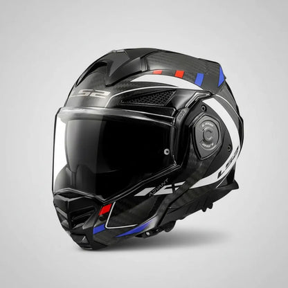 Capacete Escamoteável LS2 FF901 Advant X Carbon Future Branco Azul Vermelho Brilhante Tamanho 60/L