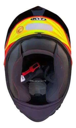 Capacete KYT TT-Course Jaume Masia Flux 2019 Amarelo Vermelho Cinza Brilhante