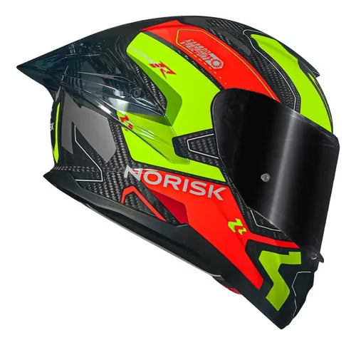 Capacete Norisk Carbon R Rider com 2 Viseiras e Spoiler Laranja Amarelo