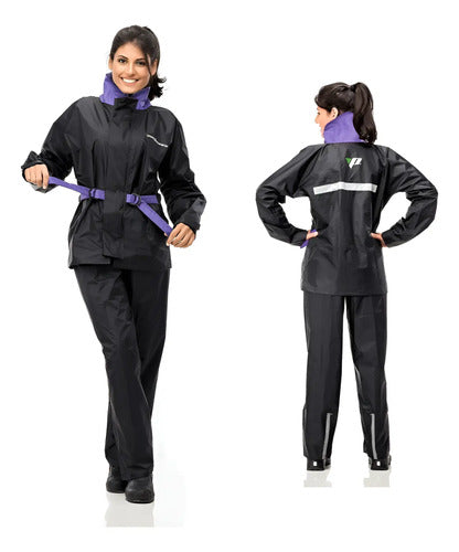 Capa de Chuva Conjunto Pantaneiro Nylon com Gola Feminina Preto Lilás