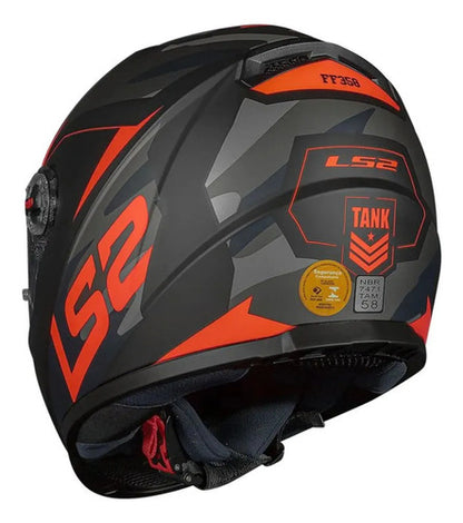 Capacete LS2 FF358 Tank Preto Laranja Fosco Tamanho 62/XL