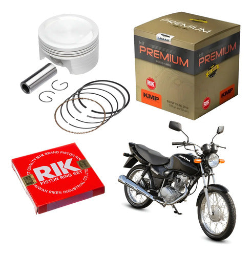 Kit Pistão com Anéis KMP Premium Honda Cg 125 Titan Fan 2002 a 2008 Bros 125 2003 a 2005 0,75 mm