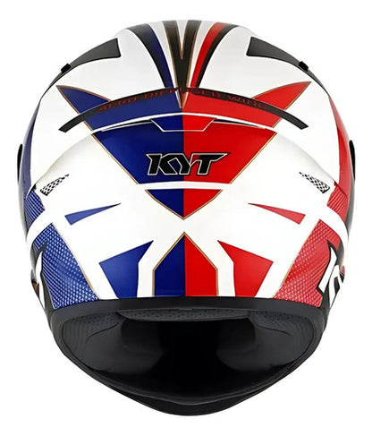 Capacete KYT TT-Course Grand Prix Azul Vermelho Branco Brilhante Tamanho 60/L