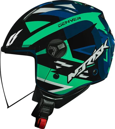 Capacete Aberto Norisk Orion Denver Azul Verde Brilhante Tamanho 58/M