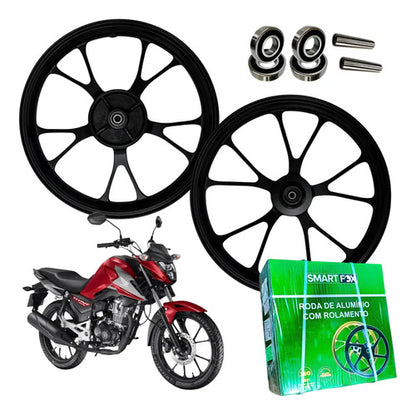 Par de Rodas Liga Leve 5 Palitos para Freio a Disco Smartfox Honda Cg 160 Titan 2025 em diante