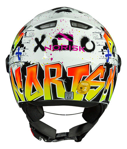 Capacete Aberto Norisk Orion Shine Branco Laranja Brilhante