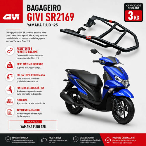 Suporte de Baú Bagageiro Givi Yamaha Fluo 125 2022 a 2024