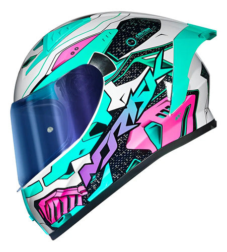 Capacete Norisk Flow Robot com 2 Viseiras e Spoiler Branco Verde Brilhante