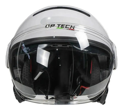 Capacete Aberto GP Tech Zoom Solid com Óculos Solar Interno Branco Brilhante