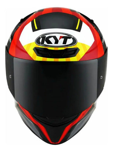 Capacete KYT TT-Course Jaume Masia Flux 2019 Amarelo Vermelho Cinza Brilhante