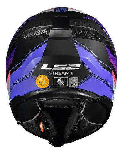 Capacete LS2 FF808 Stream II Vintage com Óculos Solar Interno Preto Roxo Cinza Fosco Tamanho 56/S