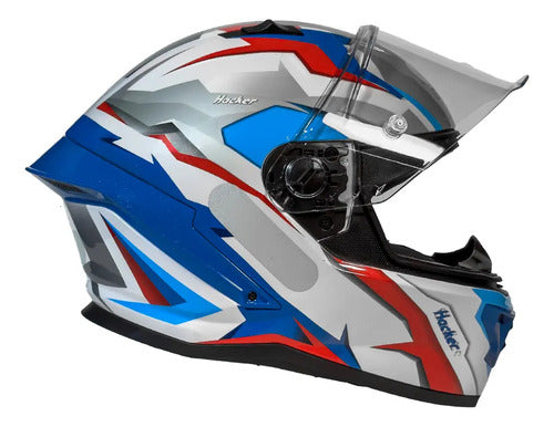 Capacete GP Tech Pilot Hacker Branco Azul Brilhante Tamanho 56